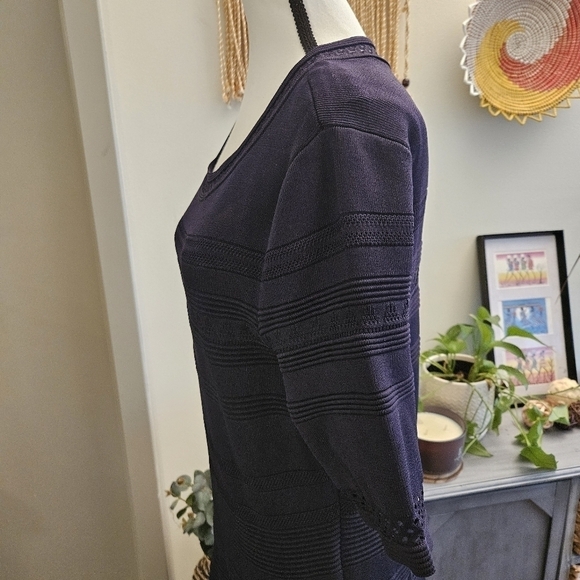 Eliza J Navy Fit and Flare Pullover Pointelle Knit Sweater dress Size XL - Picture 5 of 9